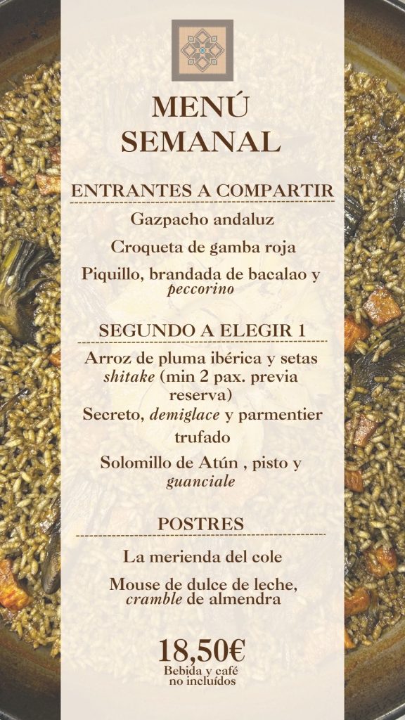 Menú Semanal del Restaurante El Mosaic en Meliana